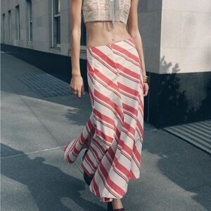 Zara Peplum Diagonal Striped Maxi Skirt in Coral and Cream